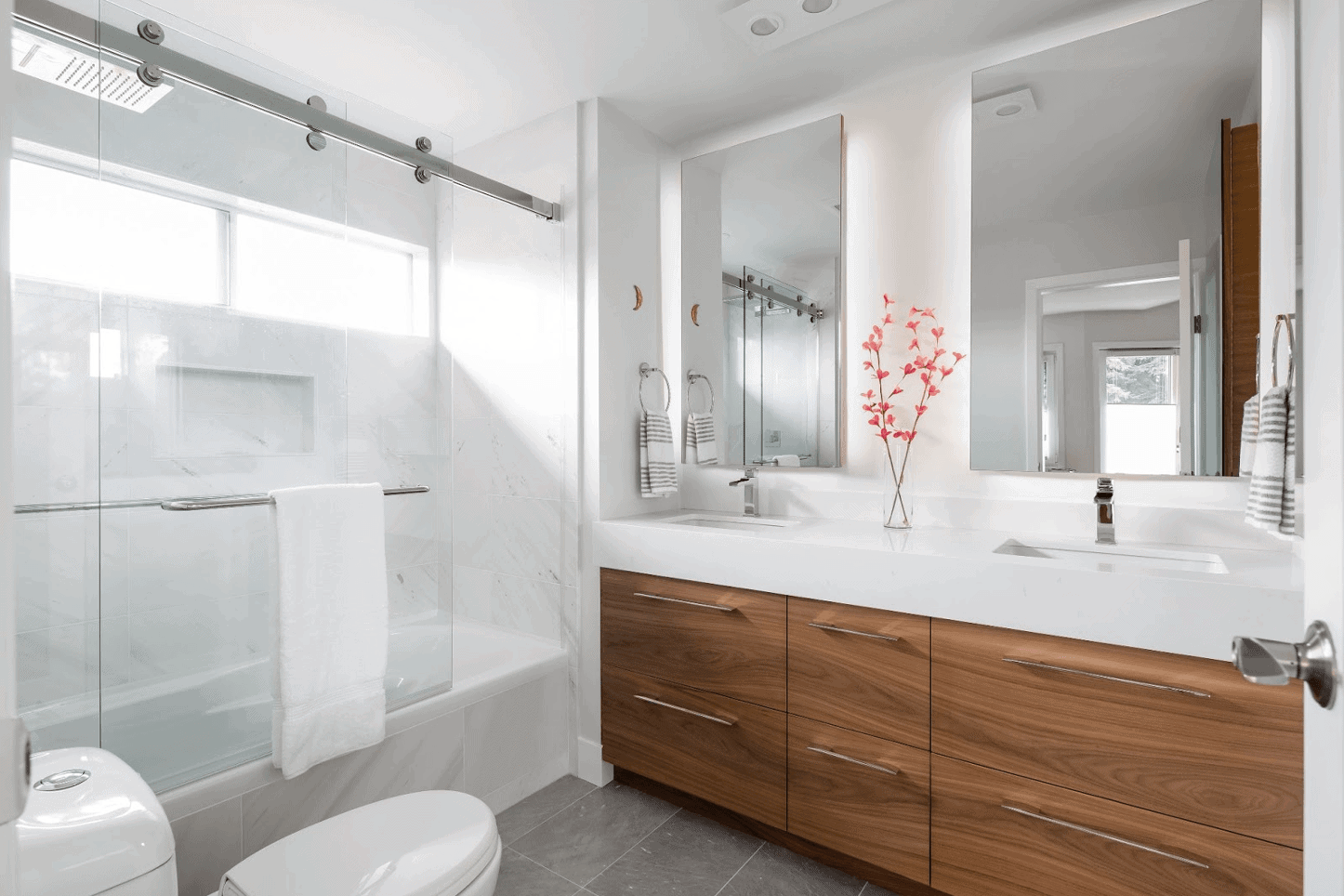 bright white bathoom minimal renovation design