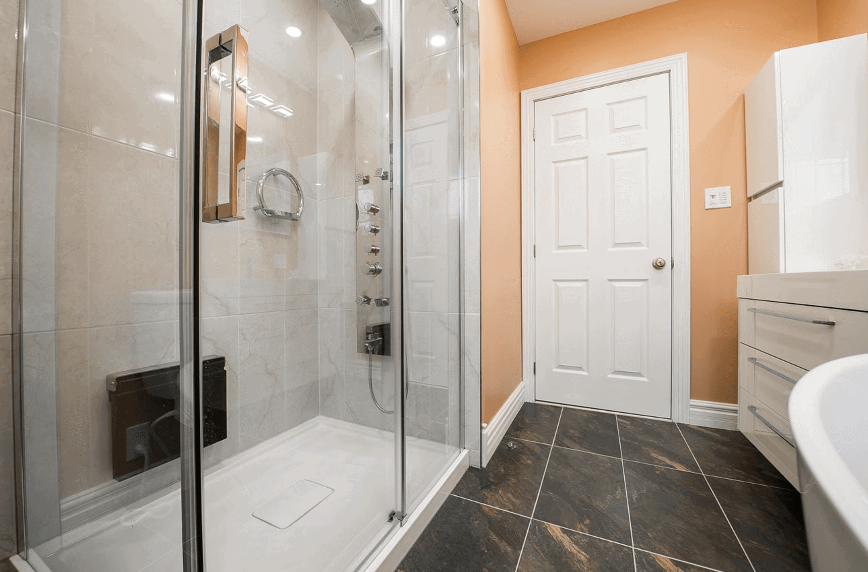orange remodeled bathroom